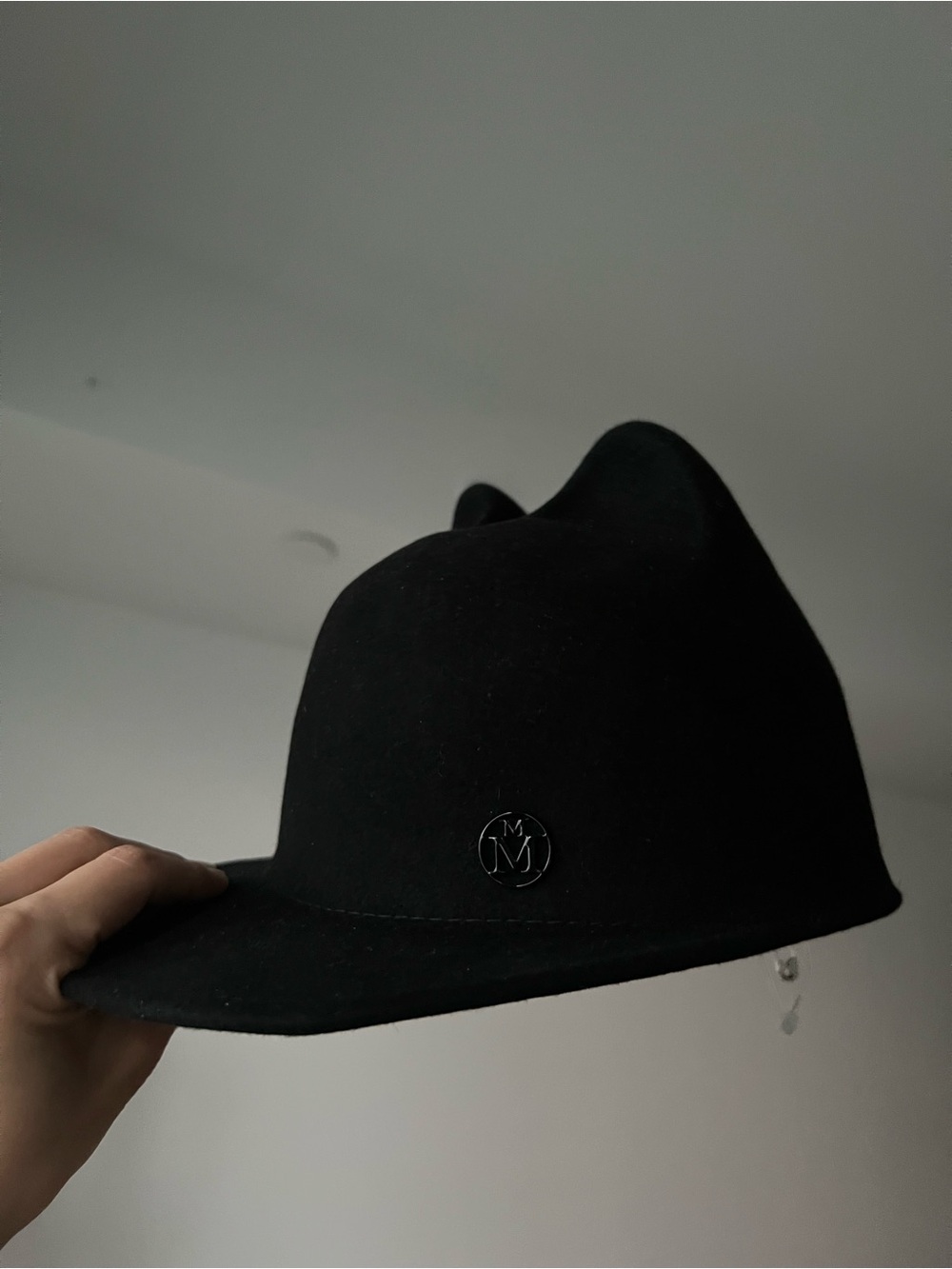 Black Felt Fedora Hat with Subtle Monogram Accent
